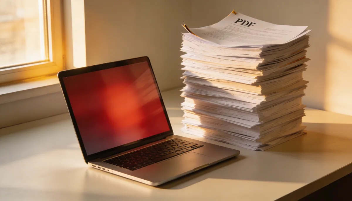 Person am Schreibtisch versucht, eine große PDF-Datei an eine E-Mail anzuhängen, auf dem Bildschirm ist eine Fehlermeldung sichtbar